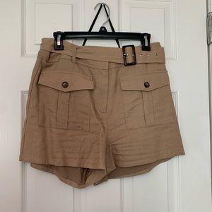 Women’s Khaki High-Waist Belted Shorts
